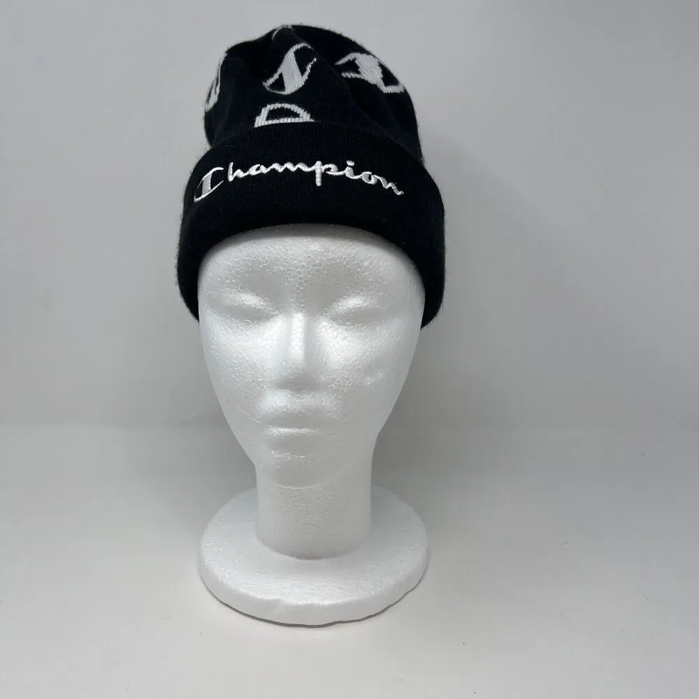 Champion Black with White 'C's Fleece Beanie